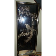 Vintage 82 Large Retro Mirror With Reversed Gold Leaf Bird Of Paradise On Branch   271740478260